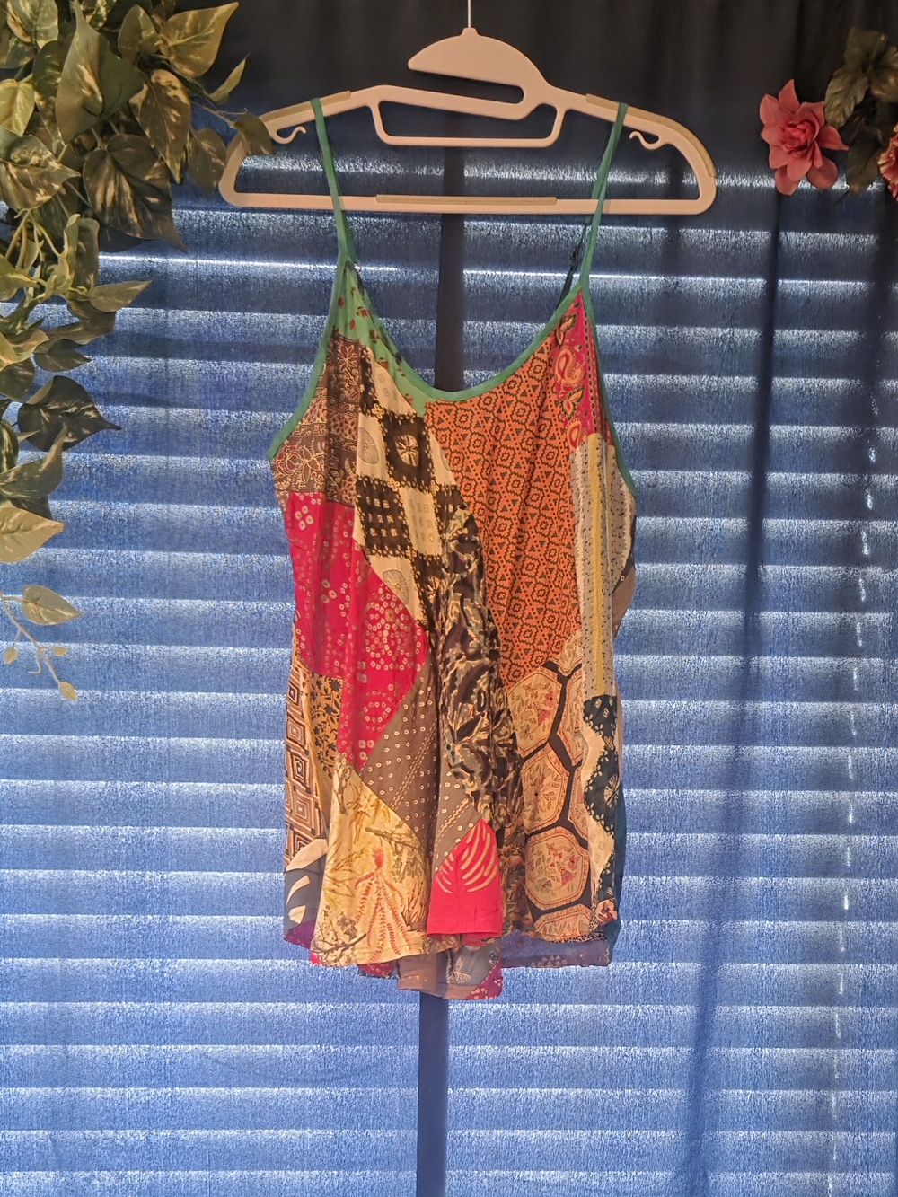 India Boutique Multicolor Patchwork Spaghetti Strap Cami